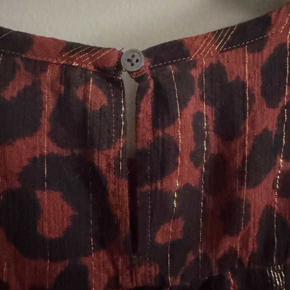 LOFT  Leopard Cheetah Print Gold metallic accent short sleeve Blouse size XL - Picture 11 of 14